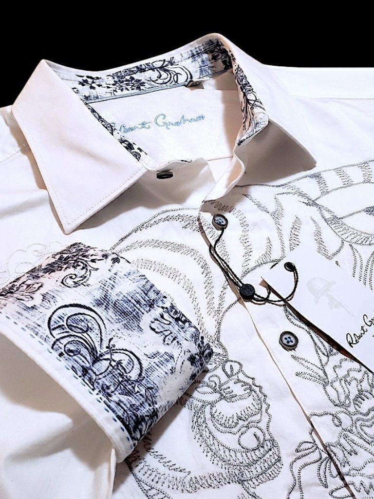 New Robert Graham Bold Embroidered Mens Large $378 White Classic Sport Shirt